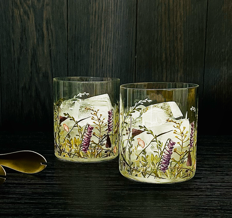 NEW Wildflower Old Fashioned Glass Set of 4  - PRE-ORDER FOR APPROX JULY