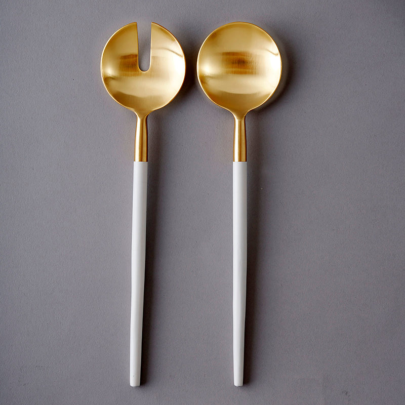 Napa Bianco Salad Servers - White/Gold